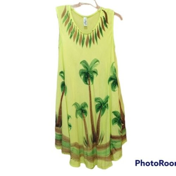 India Boutique Other - India Boutique Tropical Palm Beach Cover Women's One Size Green Midi Dress